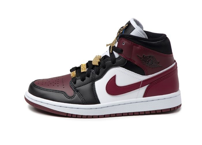 Nike Air Jordan 1 Mid SE Black Dark Beetroot, бордово-черно-белые, кожаные, женские