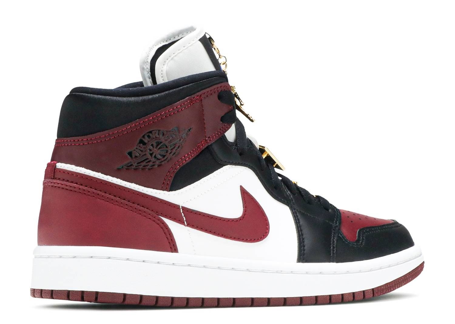 Nike Air Jordan 1 Mid SE Black Dark Beetroot, бордово-черно-белые, кожаные, женские